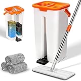 MASTERTOP Mocio Lavapavimenti e Secchio Strizzatore, Mocio Piatto Rotante e Piccolo Secchio Autolavaggio, Mop a Mani Libere in Microfibra, con 3 Tamponi Riutilizzabili (Arancione)