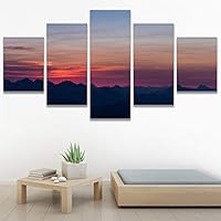 SIGNWIN 5 Panel Canvas Wall Art Sunset in The Mountains for Home Decorations Ready to Hang - 60
