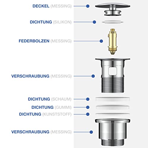VARIOSAN Universal Ablaufgarnitur POP UP Ventil für Waschtisch/Waschbecken - Image 4