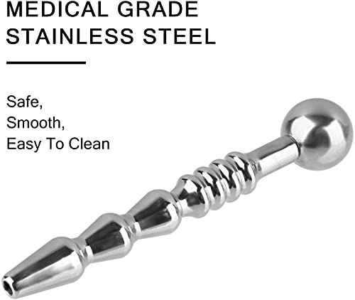 Beauty7 Ribbed Urethral Sound Beads Hollow Urethral Penis Plug Tube With Cum Thru Hole Medical Grade Stainless Steel Urinary Dilator Urethra Masturbation Rod #TOP1