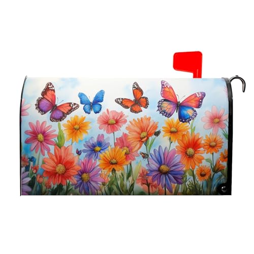 Image of Spring Summer Butterfly Flower Mailbox Covers Magnetic Standard Size 18x21 Inch Watercolor Floral Mailbox Cover Spring Summer Post Letter Box Covers Mailbox Wrap Garden Yard Home Decor for Outside