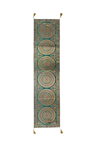 Image of Diwali Decor Brocade Jacquard Silk Table Runner Long Runner for Dinning & Centre Table Mandala Print 72 x 16 Inches (Green)