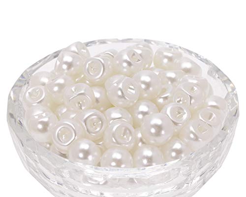 Shapenty Round Plastic Pearl Button Bulk With Hole For Diy Craft Sewing Shirt Skirt Dress Sweater Jacket Wedding Gown Costume Jewelry Gift Supply Accessories Clothing Decoration, 50Pcs (White, 10Mm) #TOP15