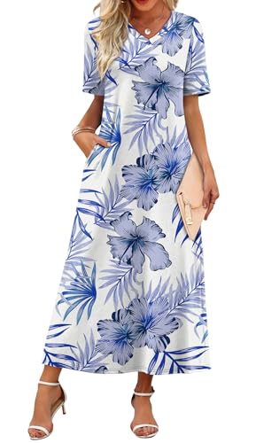 WIHOLL Spring Dresses for Women 2026 Flowy Maxi Dress Vacation Beach Clothes Floral Sundresses Loose Fit L