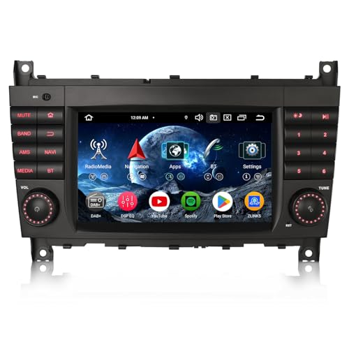 Erisin 7 Inch 8-Core 4GB+64GB Android 14 Car Stereo with Sat Nav For Mercedes C/CLC/G-Class W203 W463 CL203 S203 Support Wireless CarPlay Android Auto DAB+ WIFI Bluetooth GPS Canbus SWC OBD2 DVR USB