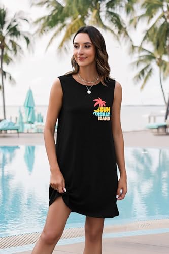 Image of MYHALF Summer Sundress for Women Graphic Mini Tank Dress Sleeveless Beach Dresses Short Casual Sun Dresses Black, XX-Large