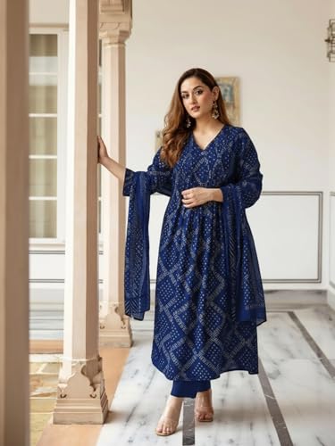 Image of ANNI Designer Women's Rayon Viscose Anarkali Printed Kurta with Pant & Dupatta