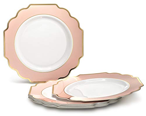 " OCCASIONS " 80 Plates Pack,(40 Guests) Heavyweight Premium Wedding Party Disposable Plastic Plates Set -40 x 10.5'' Dinner + 40 x 8'' Salad/Dessert(Imperial in Blush & Gold) by OCCASIONS FINEST PLASTIC TABLEWARE - Image 7