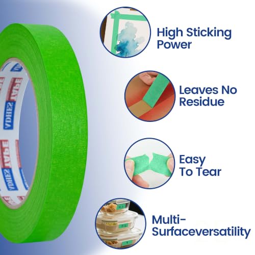 Image of ADHES Green Masking Tape Painter Tape 18mm x 50m | 6Rolls x 0.7Inch x 55Yard,Clean Removal, No Residue, Multi-Surface,Ideal for Painting DIY Arts Crafts Labeling