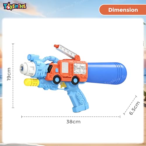 Image of Toyshine Fire Truck Design Handheld High Pressure Water Gun Squirt Pichkari Perfect for Holi Festival & Summer Outdoor Fun for Kids Boys Girls 4 & Above - Blue
