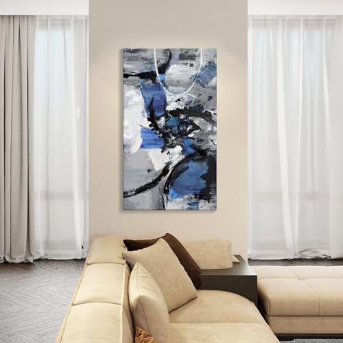 Image of Abstract Canvas Wall Art: Large Wall Art for Living Room, Bedroom & Gray Office Decorations for Work, Framed Artwork - Modern Decor with Blue & Black Paintings