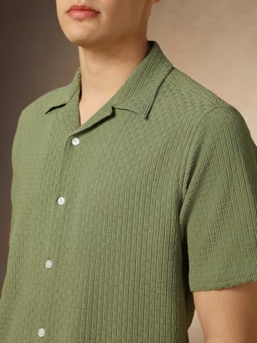 Image of Dennis Lingo Men's Half Sleeve Cuban Collar Solid Textured Relaxed Fit Casual Shirt