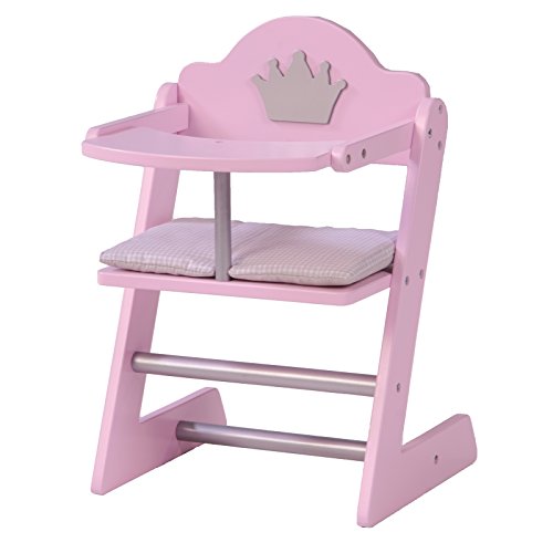 Trona de muñecas roba, Mobiliario de la coleccion 'Princess Sophie', Trona para muñecas, accesorio para muñecas, acabado rosa/plata con corona.