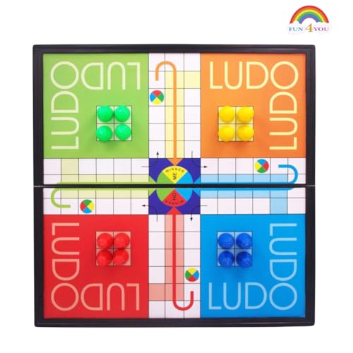 Image of Fun4You Magnetic Ludo Board Game, Portable Folding Strategy Game with Magnetic Pawns and Dice, Travel-Friendly Family Game Night Essential for Ages 3+
