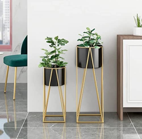 Image of AMASS HANDICRAFTS Planters for Indoor Plants Metal Planters with Stands & Indoor Plant Pots for Indoor Plants & Mid Century Plant Stands with Pots & Plant Pots Indoor Planter Set of 2 (Black)