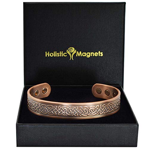Solid Copper Cuff Bracelet Magnetic Therapy Bangle Celtic Pattern Joint Wrist Healing Bracelet Unisex Holistic Magnets® (SKC)-Celtic Shield Knot (M: Wrist 6.5-7.6 inch)