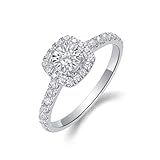 Sytaehi Sterling Silver Square Shaped Halo Lab Grown Diamond Engagement Ring, Pave Band Size 4