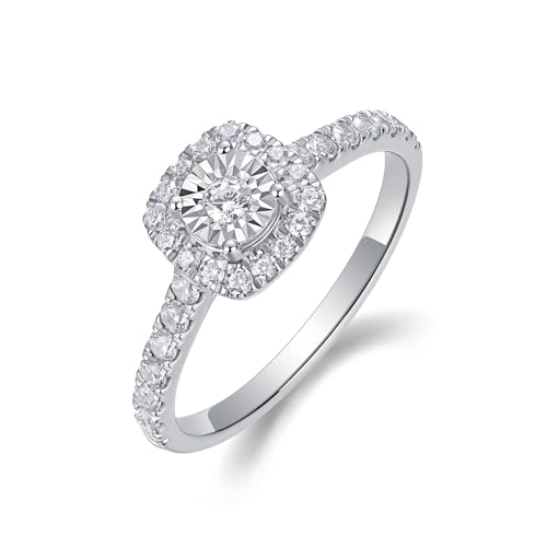 Sytaehi Sterling Silver Square Shaped Halo Lab Grown Diamond Engagement Ring Pave Band Size 7.5