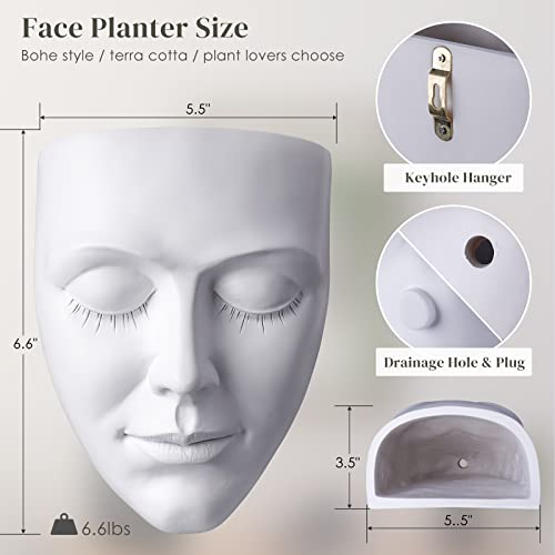 Jofamy Head Planter Wall Mounted, 6.6 Inch Resin Face Wall Planter Wall Vase For Flower Plant Pot With Drainage Suitable For Home Decor Planter Gifts #TOP5