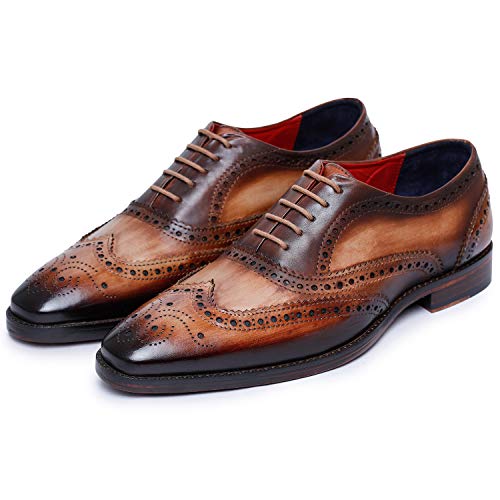 Lethato Wingtip Brogue Oxford Handcrafted Men's Genuine Leather Lace up Dress Shoes- Brown
