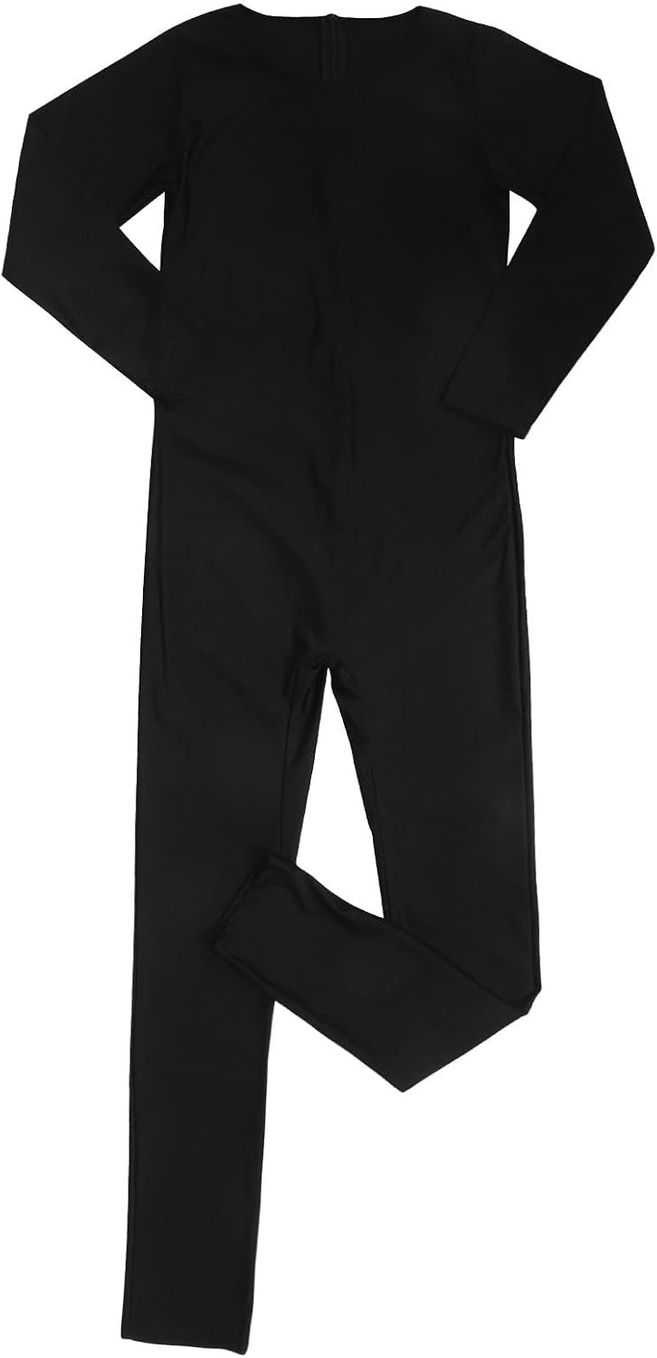 ULTECHNOVO Dance Leotard Black Ballet Costume with Long Sleeves and Low round Neckline, Pu Material, Fit and Figure-hugging Design for Ballet Practice and Competitions in Fall and Winter