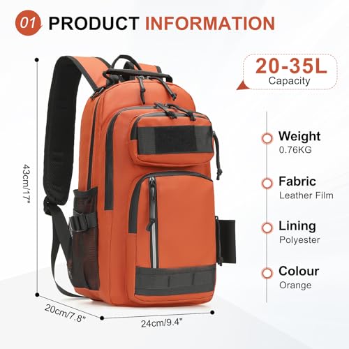 Mochila de pesca impermeable 35L con soporte para caña naranja miniatura 2
