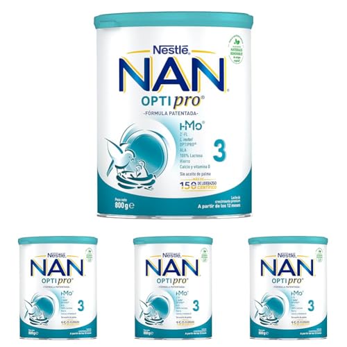Nan Nestlé Optipro 3 Fórmula de Crecimiento en Polvo, 12 Meses +, 800g (Paquete de 4)