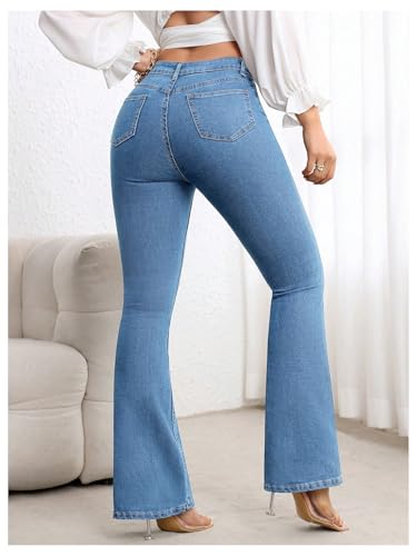Floerns Women's Bell Bottom Bootcut Jeans High Waisted Flare Leg Office Denim Pants3