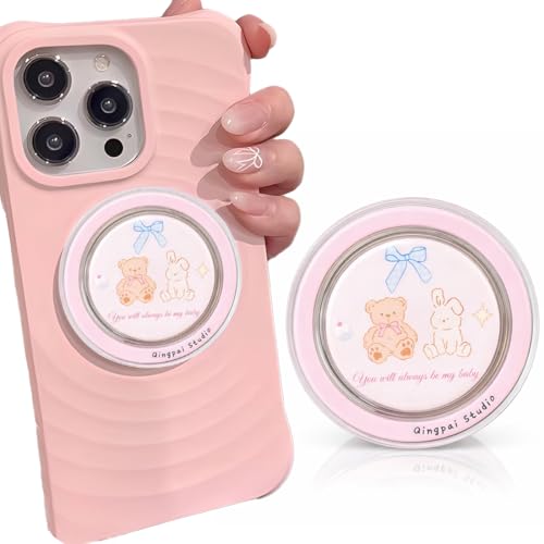 LEPGUYO Soporte Magnético para Kindle, Diseño Oso-Conejo Rosa con Agarre & Plegable, Compatible con Smartphone, Kindle & Tableta, Complementos Kindle Accesorios