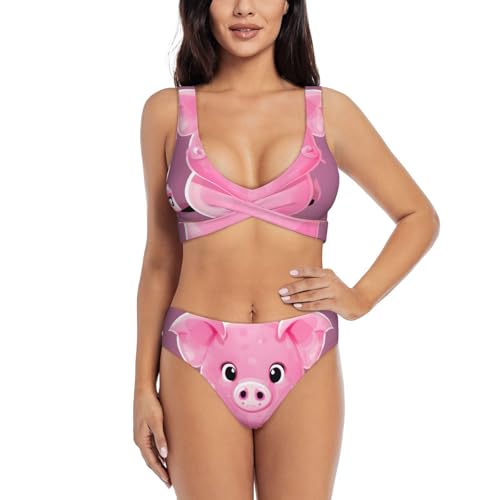 Maillot de bain 2 pièces contrôle du ventre femme bikini rose mignon