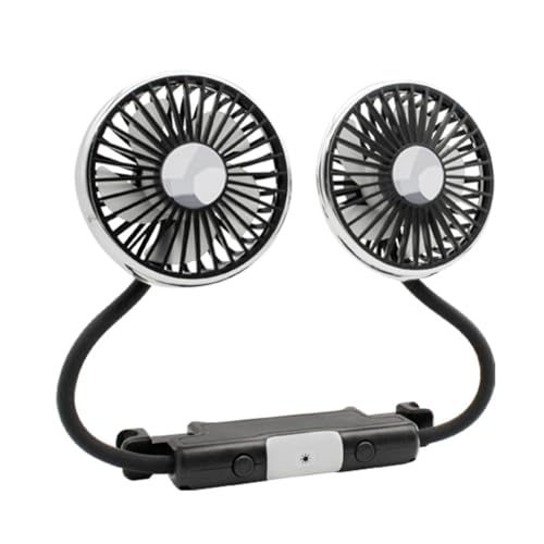 JANZU Ventilador de Coche para Asiento Trasero,Ventilador de Asiento de Coche con Manguera de Doble Cabezal con Luces LED, Ventiladores de Coche de Refrigeración de 3 Velocidades