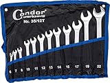 CONDOR Werkzeug 35-12T | Gabel-Ringschlüssel-Satz | 12-tlg. | Chrom-Vanadium-Stahl verchromt | 6-22 mm | Maulschlüssel Satz Ratschenschlüssel Set Profi Werkzeug für Werkstatt und Heimwerker