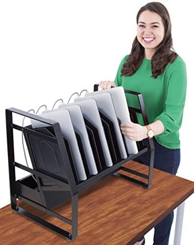 Line Leader 14 Device Open Charging Cart | Charing Station for Tablets, Chromebooks & Laptops | UL Safety-Certified with Surge Protection | Laptop Cart with Removable Wheels to Place On or Under Desk