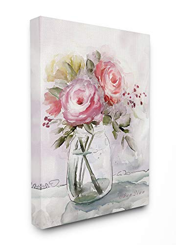 The Stupell Home Décor Collection Muted Watercolor Flowers in a Mason Jar Stretched Canvas Wall Art, Multi-Color