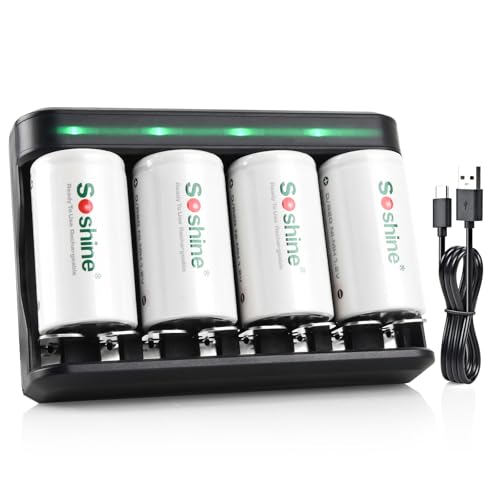 Rechargeable D Batteries with Charger, 8 Bay Smart Battery Charger with 4pack D 11000mAh Battery for AAA/AA/SC/C/D Ni-MH Ni-CD