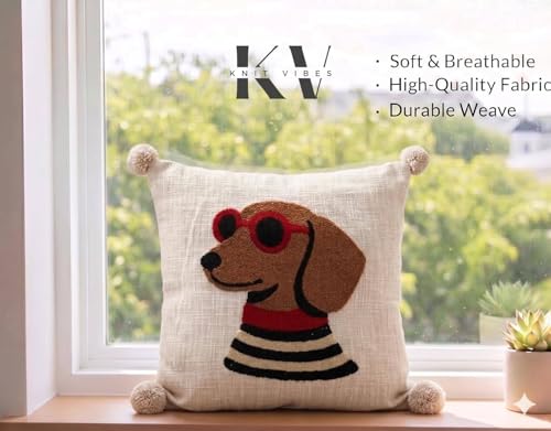 Image of Embroidered Cool Pubby /Dog Cushion Cover 16 x 16 Inches or 40x40 cms Cotton Fabric Cushion Covers for Sofa Set /Diwan Beds, Sofa Throw Pillow Cover only, Set of 1 Pc