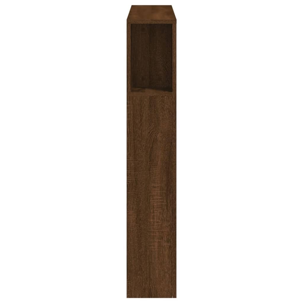 Zagłówek LED brązowy wygląd dębu, 100 x 18,5 x 103,5 cm, materiał drewnopochodny, z oświetleniem RGB i półką, nowoczesne wzornictwo do sypialni