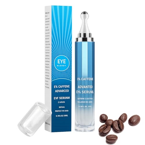 5% Caffeine Eye Serum with 360° Metal Roller, Under Eyes Cream for Dark Circles, EyeBags & Puffiness, Cooling Treatment for Women, 1 PC