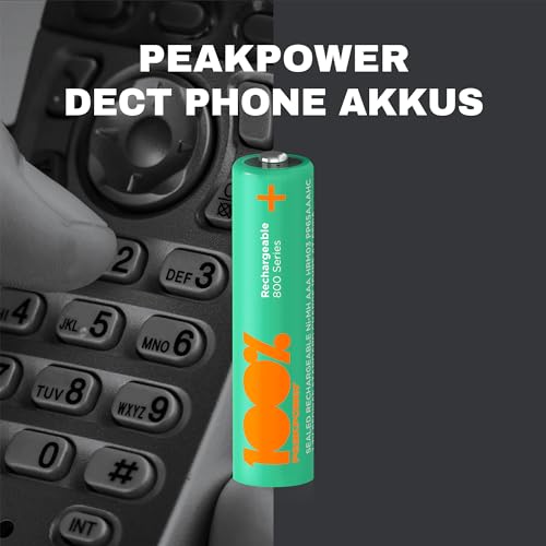 PeakPower Akku AAA für Telefon, 4 Stück Batterien AAA wiederaufladbar 1,2V, ideal für schnurlose Telefone etc., kein Memory-Effekt, geringe Selbstentladung, Ready-to-Use (4X AAA Akku Telefon)