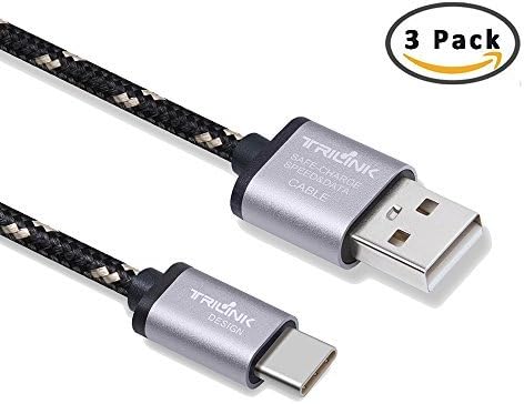 TriLink USB Type C Cable, 3 Pack (2x3.3ft,6.6ft) Flexible Braided High Speed USB C Charging and Sync Cable for Moto Z Force Play, Nexus 5X 6P, HTC U 11,Google Pixel,GoPro Hero 5, Nintendo Switch(Grey)