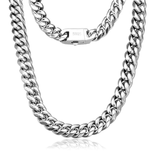 11mm Miami Cuban Link Chain Neckalces for Men Women, 316l Stainless Steel and 925 Sterling Silver Filled, Silver Cuban Mens Necklaces Jewelry Gifts Available In 20/22/24/26/28/30 Inches