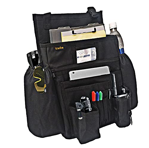 ECWKVN Car Front Seat Organiser -Car File Organiser,Heavy Duty Car Passenger Tidy Backseat Organiser-Vehicle Storage Bag with 10 Multi Pockets for Laptops Tablet Cup Holder,Black
