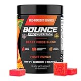 Bounce Pro Beast Mode Pre Workout Gummies with Caffeine, Beta-Alanine & L-Tyrosine for Energy, Focus & Training Intensity (50 Count (Pack of 1), Fruit Punch)