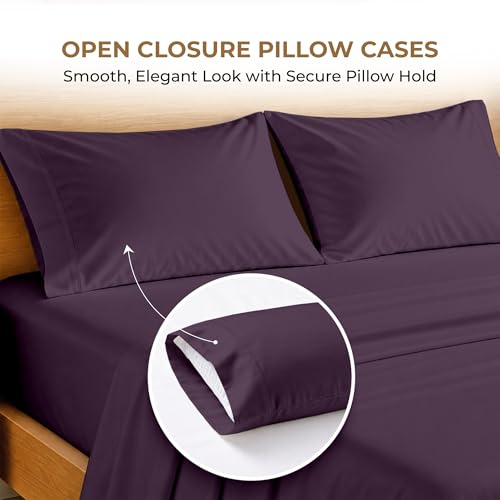Image of SGI bedding RV Short Queen Sheet Set 60x75, 600 TC Egyptian Cotton, 4 Piece Luxury Hotel Collection, Ultra Soft & Breathable, Fits RV Mattress Camper & Trailer, 15 Inch Pocket, Plum