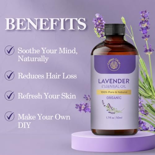 Carno Calm Organic Lavender Essential Oil 50ML -100% Pure and Natural Lavender Oil | For Diffusers & Aromathrapy | Skin, Hair, Soap & Candle making |1.7 Fl oz - 2