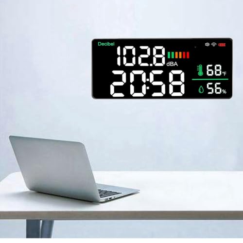 Miniatura 3 de Yanmis Medidor De Decibelio Medidor De Pared Wifi Montado En La Pared De 11 Pulgadas Humedad Tiempo De Pantalla De Sonido De Sonido Para - Portable 4 En 1 Ruido Para Uso Interior
