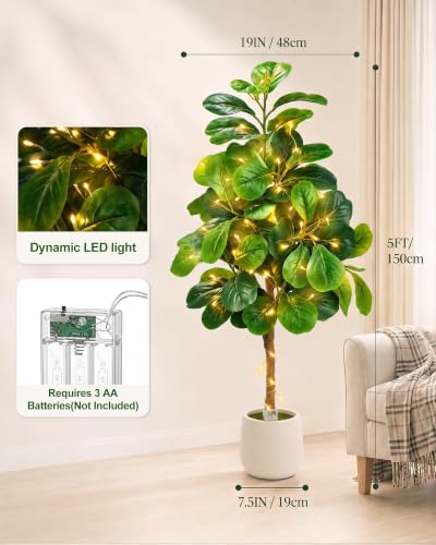 5Ft Artificial Fiddle Leaf Fig Tree Tall Fake Plants Indoor Faux Trees - image 3