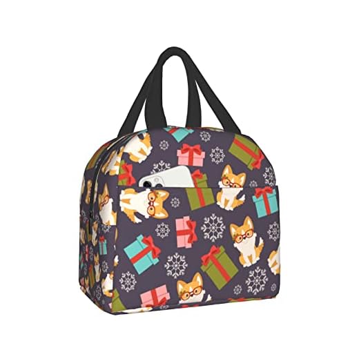 christmas cute corgi dog with gift boxes Lunch Box Reusable Lunch Bag for Travel Picnic Shopping work Food Container for Women Men Adults