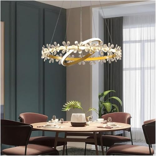 Lustre suspension LED or 40W plafonnier réglable cristal salon fleur