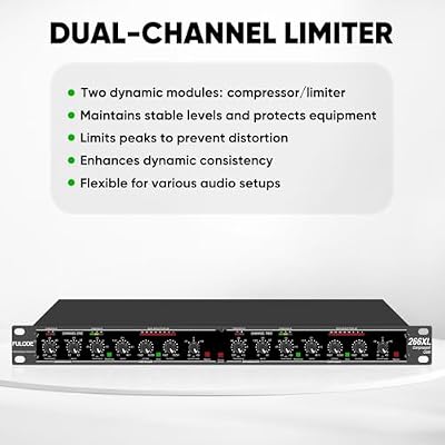 Audio Compressor, Professional Dual-Channel Rackmount Vocal Compressor/Limiter with Noise Gate, Sidechain Insert, and XLR/TRS Inputs for Studio, Live & Streaming